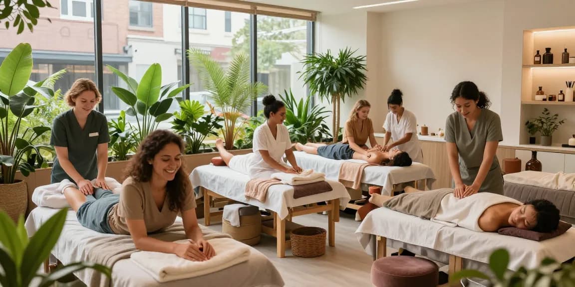 Guests enjoying 오피가이드 services in a serene wellness center atmosphere.
